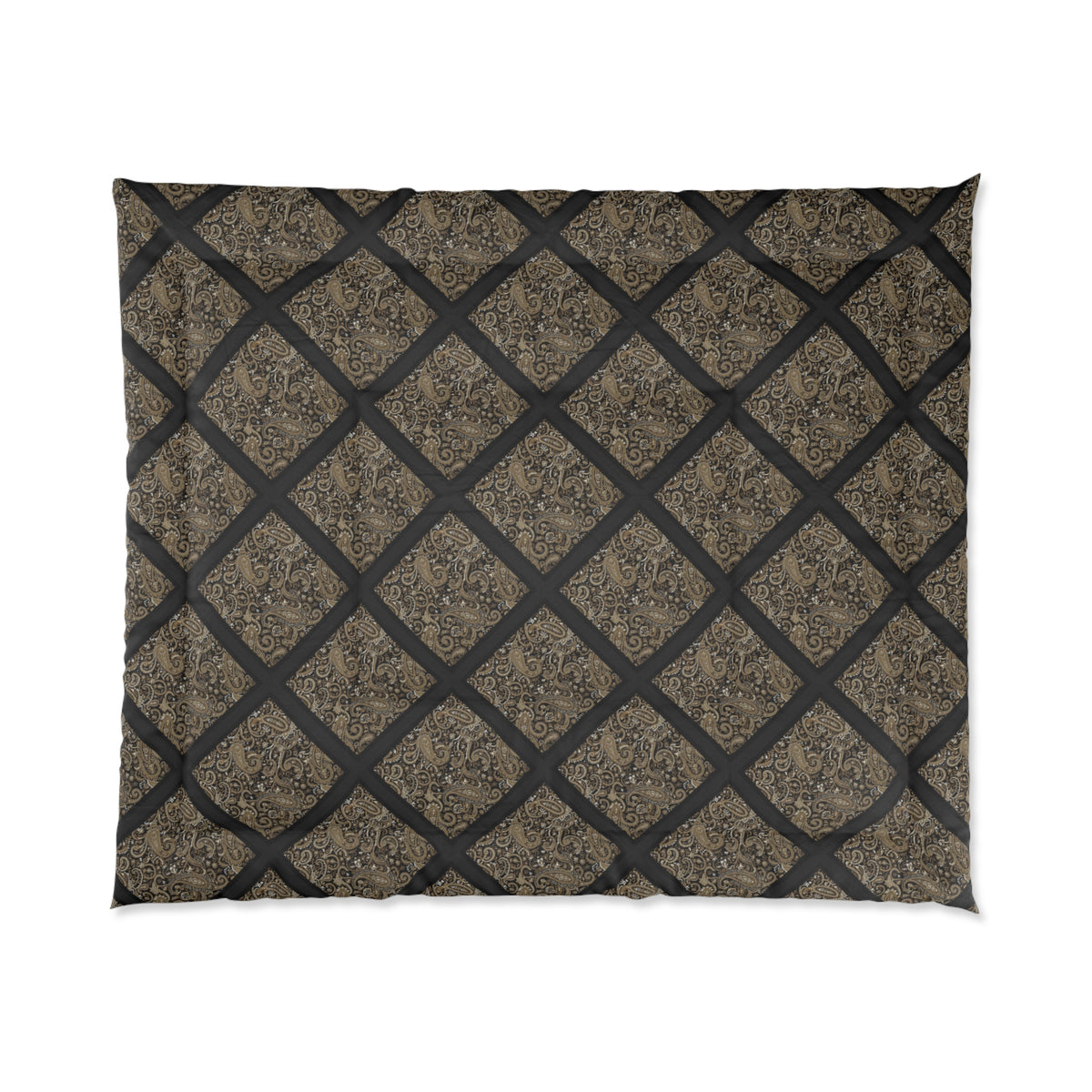 Vintage Damask Lattice Comforter – Brown Ornate Pattern Bedspread