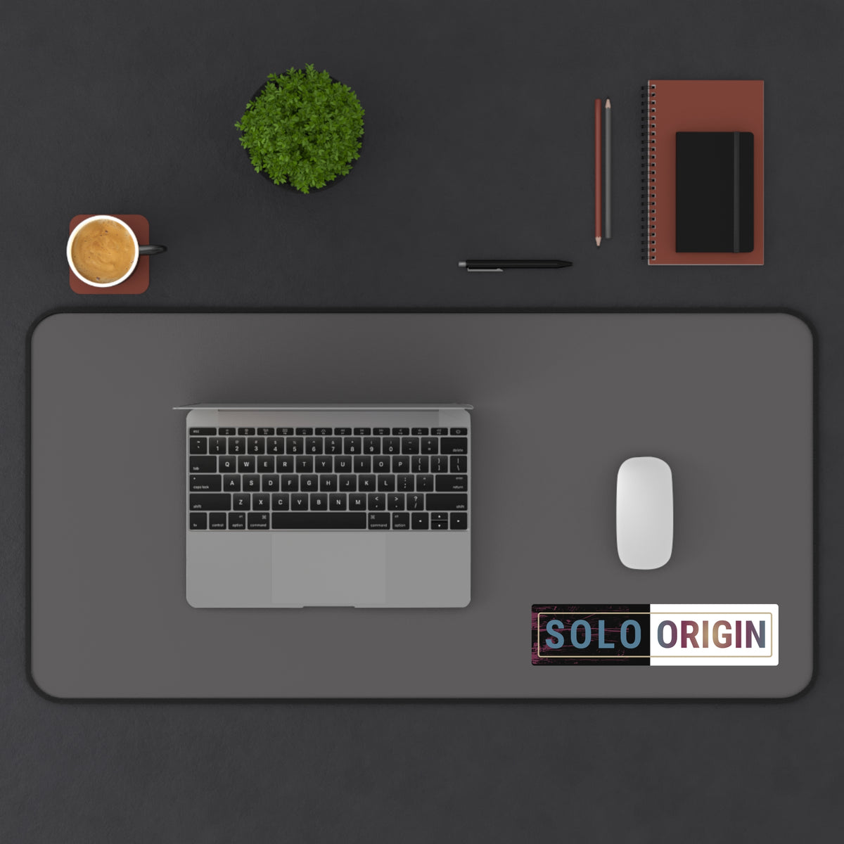 Desk Mat - Minimal Grey Mouse Pad with "SOLO ORIGIN" Logo