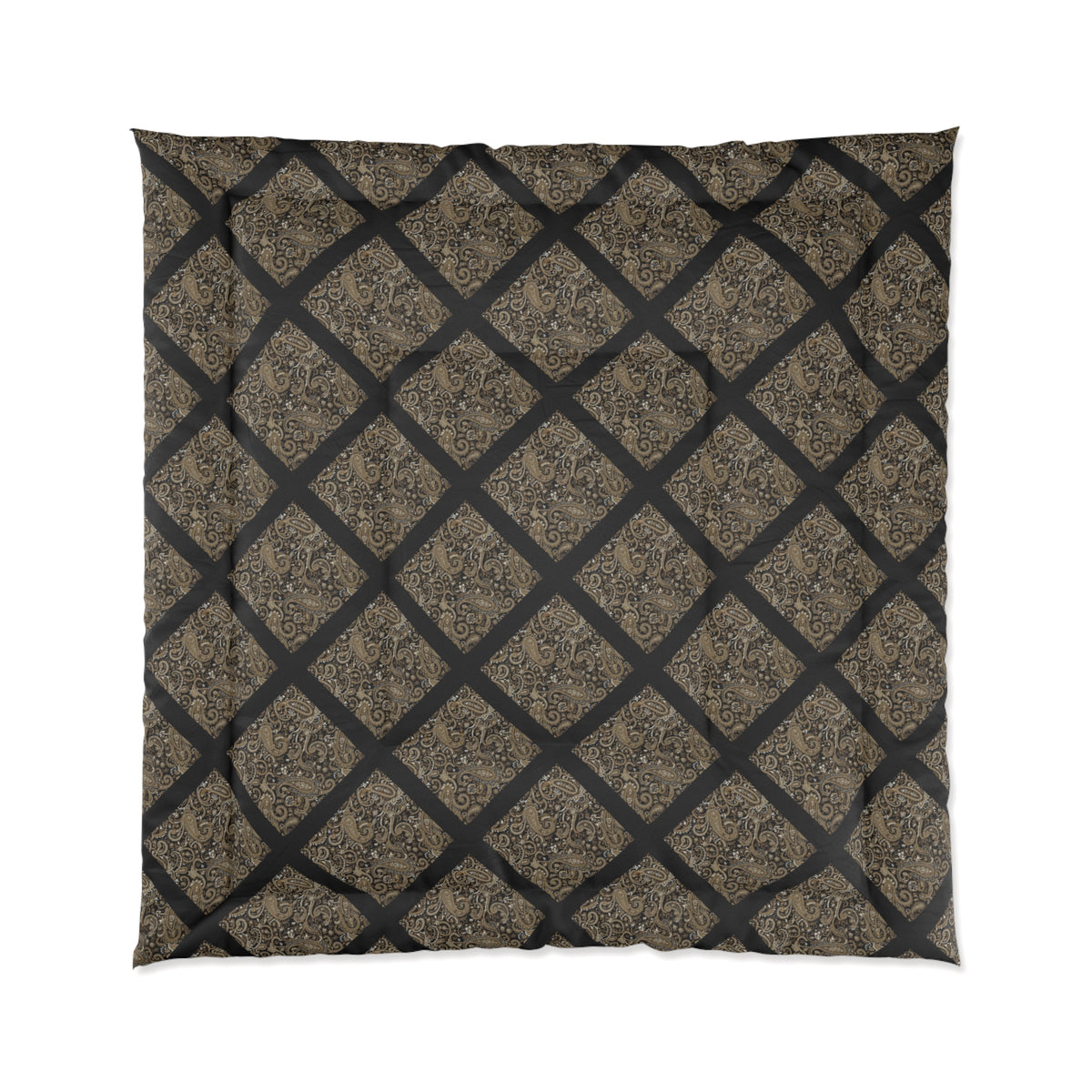 Vintage Damask Lattice Comforter – Brown Ornate Pattern Bedspread
