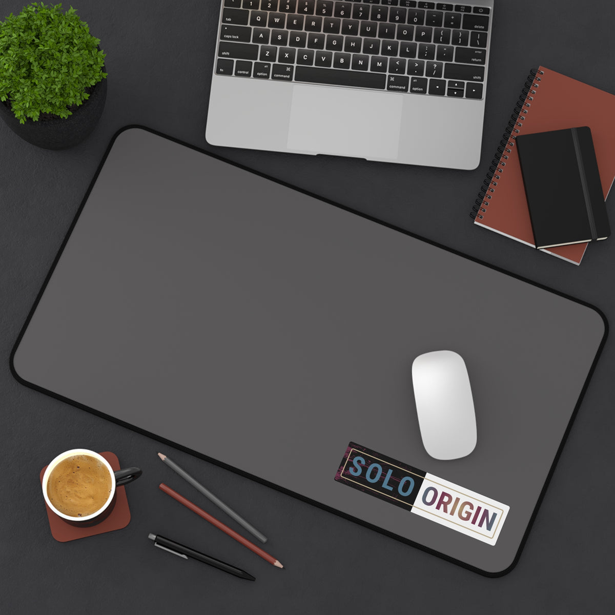 Desk Mat - Minimal Grey Mouse Pad with "SOLO ORIGIN" Logo