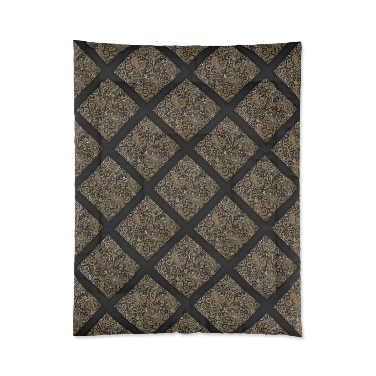 Vintage Damask Lattice Comforter – Brown Ornate Pattern Bedspread