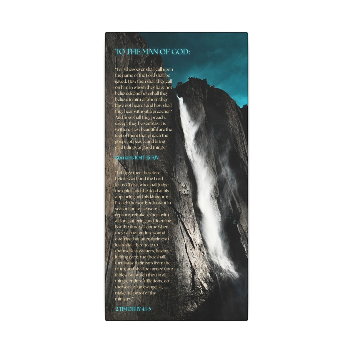 Scripture Waterfall Canvas Print — "To The Man of God" Inspirational Wall Art