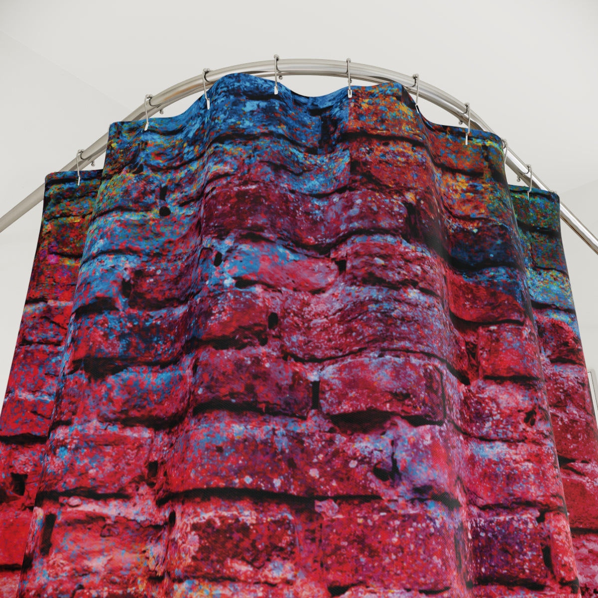 Urban Graffiti Brick Shower Curtain | Red & Blue Wall Art