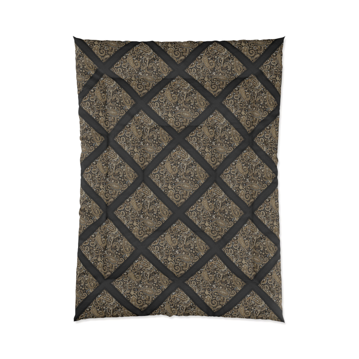 Vintage Damask Lattice Comforter – Brown Ornate Pattern Bedspread