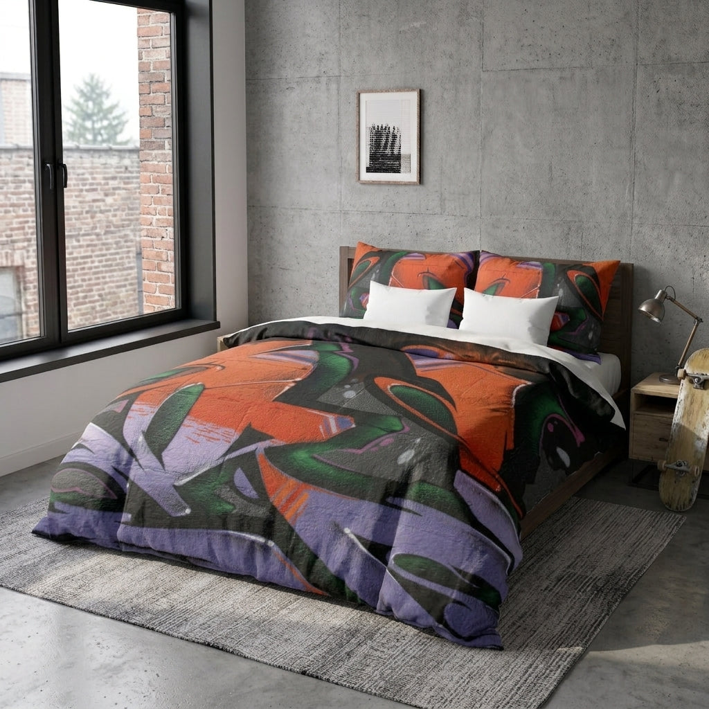 Graffiti Art Satin Pillowcase — Bold Orange & Purple Street-Style Decor