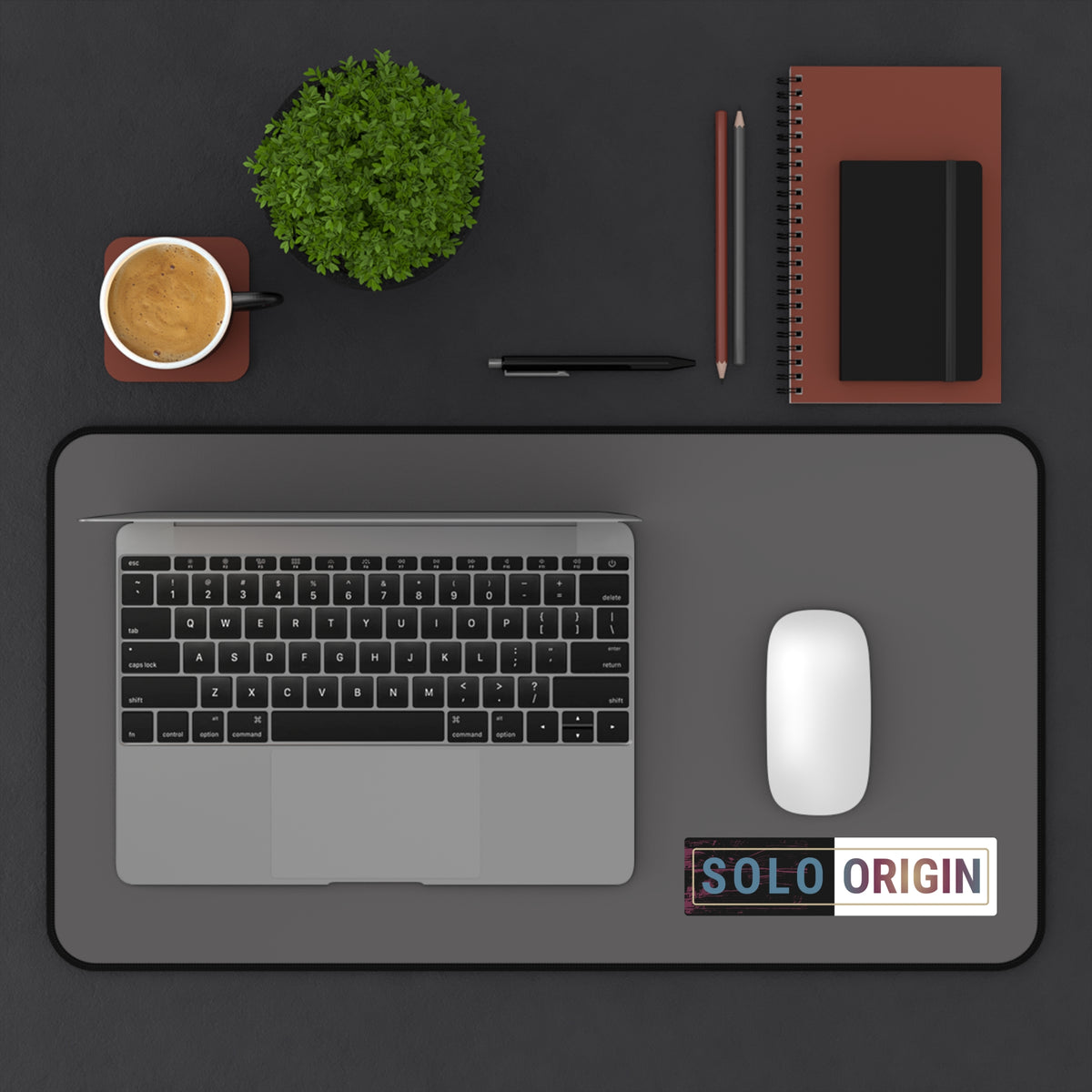 Desk Mat - Minimal Grey Mouse Pad with "SOLO ORIGIN" Logo