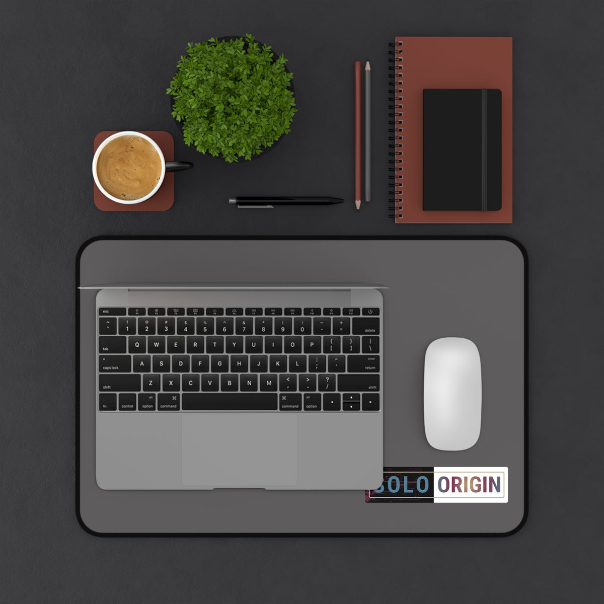 Desk Mat - Minimal Grey Mouse Pad with "SOLO ORIGIN" Logo