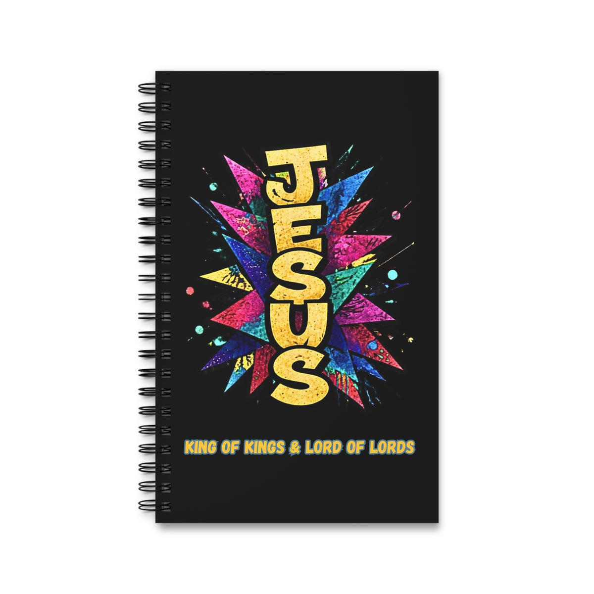 Christian Spiral Journal – "JESUS" Colorful Burst | King of Kings Inspirational Notebook