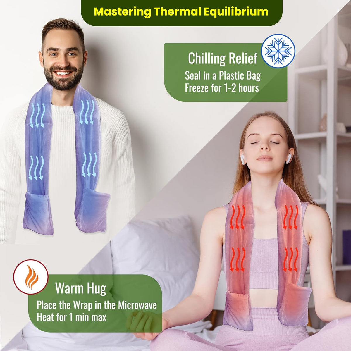 Warming Scarf for Soothing Hot/Cold Aromatherapy, Winter Warm Scarves with Pocket