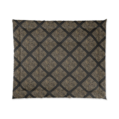 Vintage Damask Lattice Comforter – Brown Ornate Pattern Bedspread