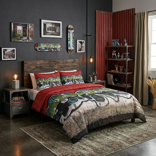 Red Steel & Brick Tag Comforter