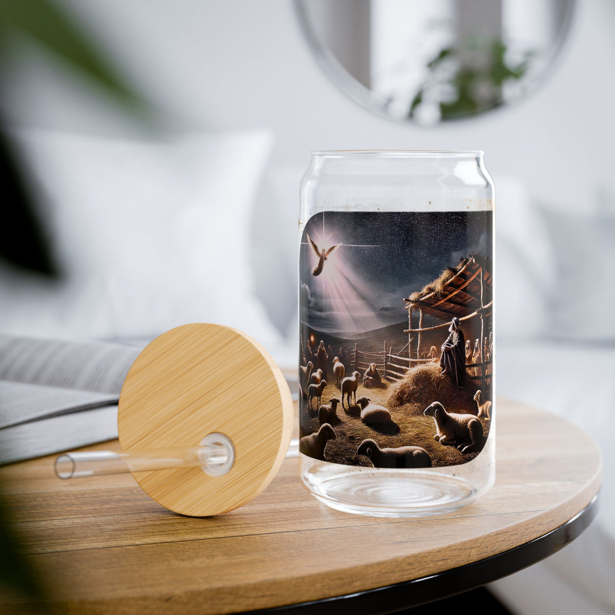 طقم أكواب زجاجية بماصة "شيبردز آند آنجلز" سعة 16 أونصة، 4 قطع، تصميم مربع بحواف ناعمة