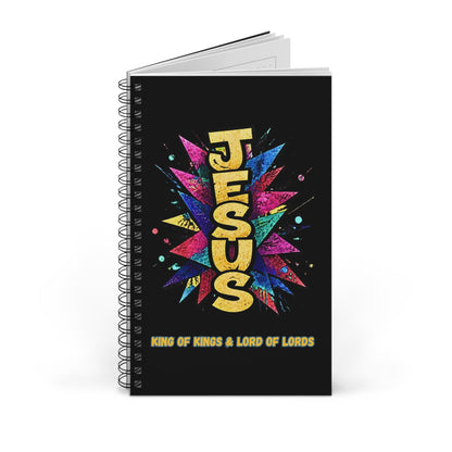Christian Spiral Journal – "JESUS" Colorful Burst | King of Kings Inspirational Notebook