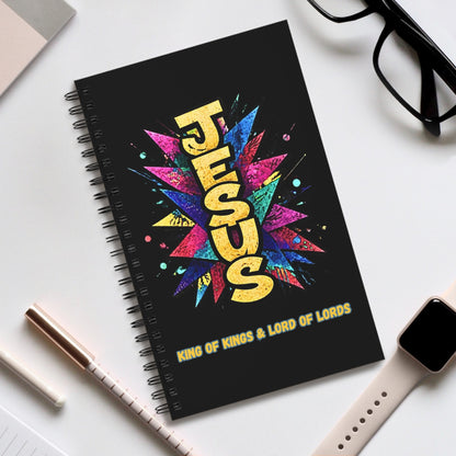 Christian Spiral Journal – "JESUS" Colorful Burst | King of Kings Inspirational Notebook