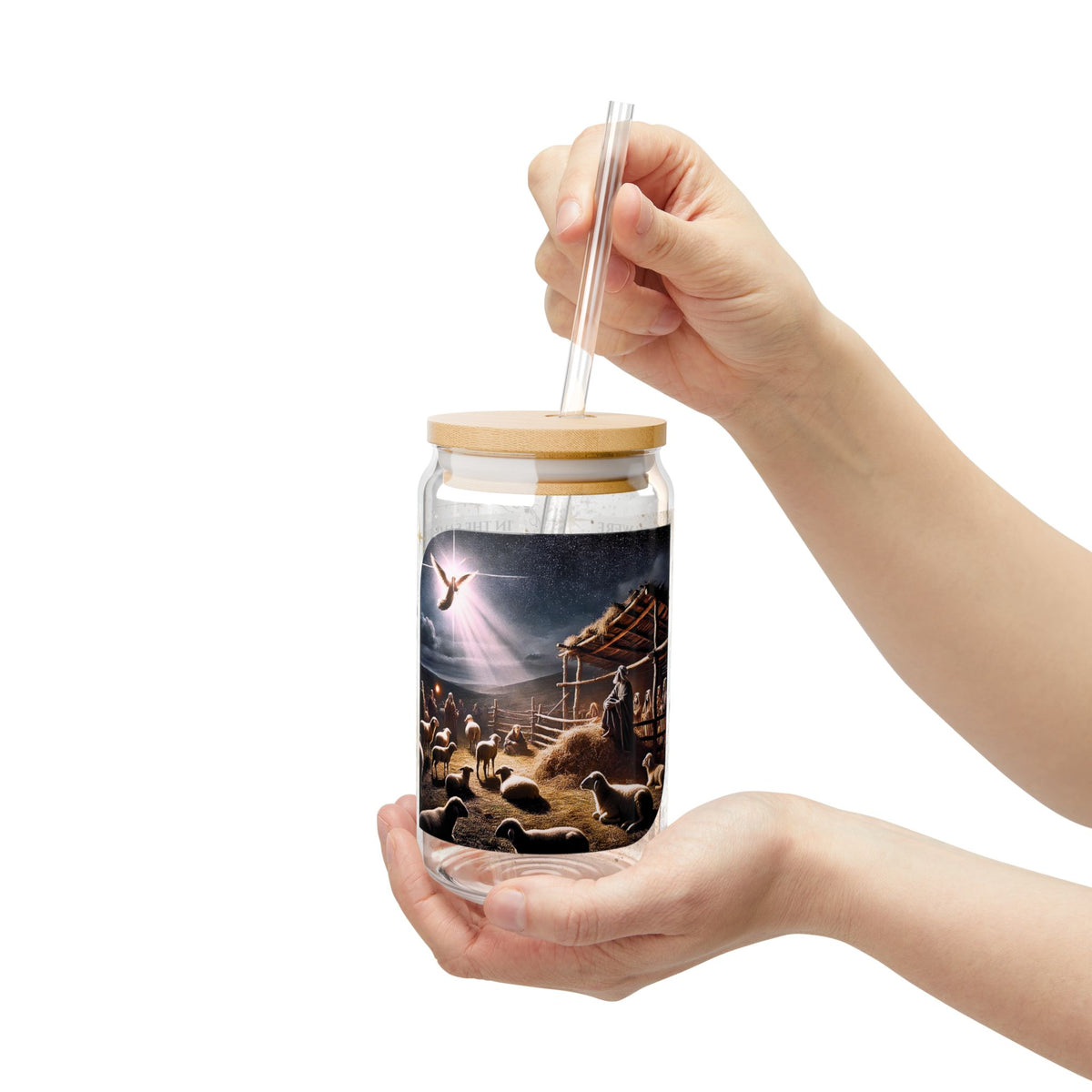 طقم أكواب زجاجية بماصة "شيبردز آند آنجلز" سعة 16 أونصة، 4 قطع، تصميم مربع بحواف ناعمة